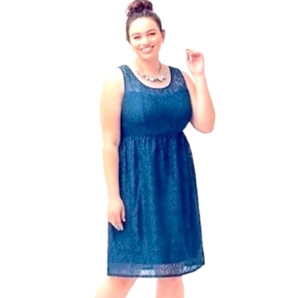 LANE BRYANT Womens 20 Teal Blue Lace Lined Sleeveless Midi Dress Party Date Work